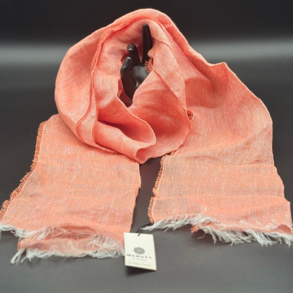 McNutt of Donegal Scarf Womens OS Coral Orange 100% Pure Irish Linen Herringbone